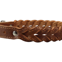 Genuine Leather Braided Dog Collar 17"-21" Neck, 1" Wide, Brown