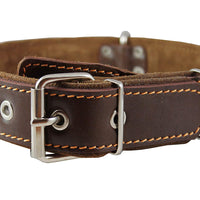 Genuine Leather Braided Studded Dog Collar, Brown 1.6" Wide. Fits 19"-24" Neck, Large.
