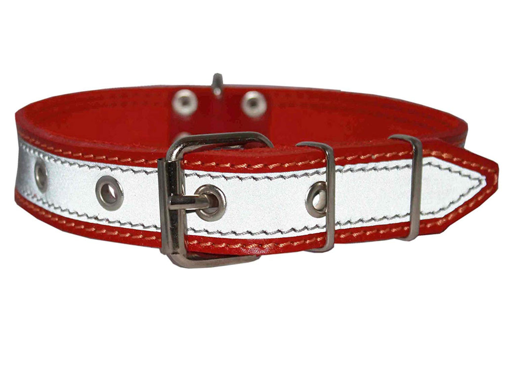 Genuine Leather Reflective Dog Collar 22" Long 1.25" Wide Red Fits 15.5"-19.5" Neck