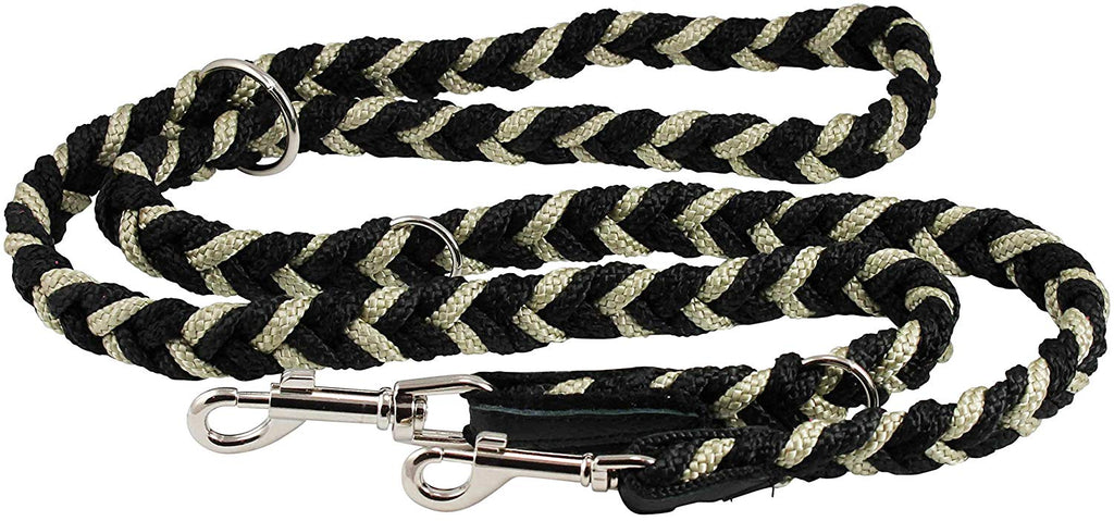 6 Way Euro Multifunctional Braided Dog Leash, Adjustable Schutzhund Lead 42"-68" Long 4 Sizes Beige