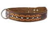 Genuine Leather Braided Studded Dog Collar, Brown 1.6" Wide. Fits 19"-24" Neck, Large.