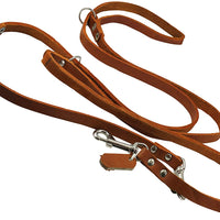 6 Way Euro Multifunctional Leather Dog Leash, Adjustable Lead 49"-94" Long, 1/2" Wide (12 mm)