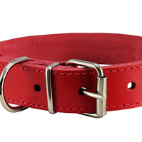 Genuine Leather Dog Collar Red 4 Sizes