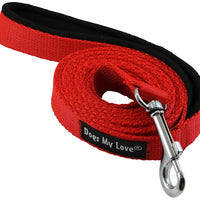 Dogs My Love 6ft Long Neoprene Padded Handle Nylon Leash 4 Sizes Red