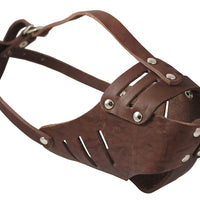 Real Leather Cage Basket Secure Dog Muzzle #117 Brown (Circumference 10.75", Snout Length 2.75")