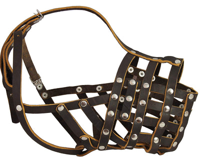Real Leather Cage Basket Secure Dog Muzzle - Great Dane, Saint Bernard (Circumf 18.5
