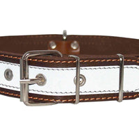 Genuine Leather Reflective Dog Collar 27" Long 1.6" Wide Brown Fits 19.5"-23.5" Neck