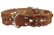 Dogs My Love Double Braid Brown Genuine Leather Dog Collar 1.5" Wide, Fits 19.5"-22.5" Neck, Large
