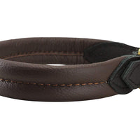 Brown Soft Genuine Rolled Leather Dog Collar Brass Hardware