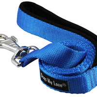 Dogs My Love 4ft Long Neoprene Padded Handle Nylon Leash 4 Sizes Blue