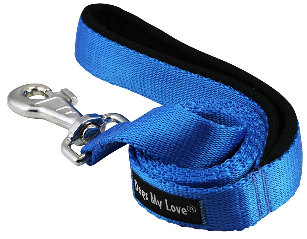 Dogs My Love 4ft Long Neoprene Padded Handle Nylon Leash 4 Sizes Blue