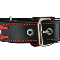 Genuine Leather Braided Studded Dog Collar, Red on Black 1.6" Wide. Fits 19"-24" Neck, Large