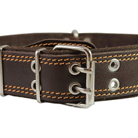 Genuine Leather Braided Studded Dog Collar, Brown 1.75" Wide. Fits 22"-27" Neck, XLarge.