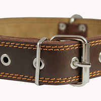 Genuine 1.6" Wide Thick Leather Studs Dog Collar Brown. Fits 19"-24" Neck, Rottweiler, Pit Bull.