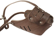 Real Leather Cage Basket Secure Dog Muzzle #131 Brown (Circumference 15", Snout Length 4")