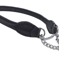Rolled Genuine Leather Martingale Dog Collar Choker Black 7 Sizes