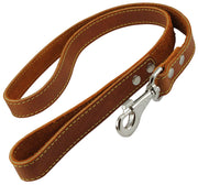 4' Classic Genuine Leather Dog Leash 1" Wide for Largest Breeds Orange