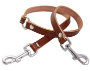 Genuine Leather Double Dog Leash - Two Dog Coupler (Brown, Medium 15" long by 5/8" wide)