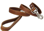 4' Classic Genuine Leather Dog Leash 1" Wide for Largest Breeds Brown