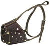 Real Leather Cage Basket Secure Dog Muzzle Brown - Pit Bull, (Circumference 13", Snout Length 3.5")