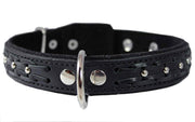 Genuine Leather Braided Studded Dog Collar, Black 1.25" Wide. Fits 16"-20.5" Neck.