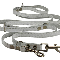 6-Way Multifunctional Leather Dog Leash, Adjustable Schutzhund Lead 49"-94" Long, 5/8" Wide (15 mm) White