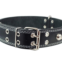 Genuine 1.75" Wide Thick Leather Studded Dog Collar. Fits 21.5"-26" Neck, XLarge Breeds Great Dane