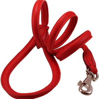 Dogs My Love 4ft Long Round Genuine Rolled Leather Dog Leash Red