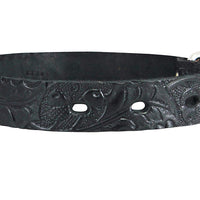 Genuine Tooled Leather Dog Collar Floral Pattern Black 3 Sizes