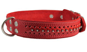 Genuine Leather Braided Studded Dog Collar, Red 1.6" Wide. Fits 19"-24" Neck Size Akita