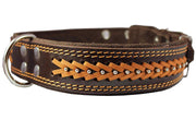 Genuine Leather Braided Studded Dog Collar, Brown 1.75" Wide. Fits 22"-27" Neck.