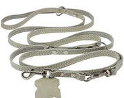 White 6 Way Euro Leather Dog Leash, Adjustable Lead 49"-94" Long, 3/8" Wide (10 mm) for Small Dogs