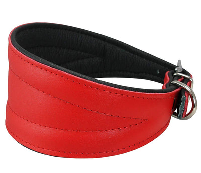 Dogs My Love Real Leather Extra Wide Padded Tapered Dog Collar Red