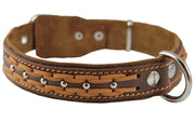 Genuine Leather Braided Studded Dog Collar, Brown 1.25" Wide. Fits 16"-20.5" Neck.