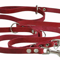 6 Way Euro Multifunctional Leather Dog Leash, Adjustable Lead 49"-94" Long, 3/4" Wide (18 mm)