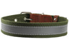 Cotton Web/Leather Reflective Dog Collar 24" Long 1.5" Wide Fits 16"-22" Neck, Pitbull, Cane Corso