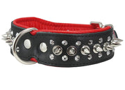Dogs My love Spiked Studded Genuine Leather Dog Collar 1.75" Wide Black/Red