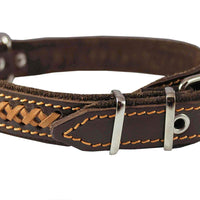 Genuine Leather Braided Dog Collar, Brown 1" Wide. Fits 14"-18" Neck.