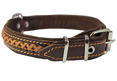 Genuine Leather Braided Dog Collar, Brown 1