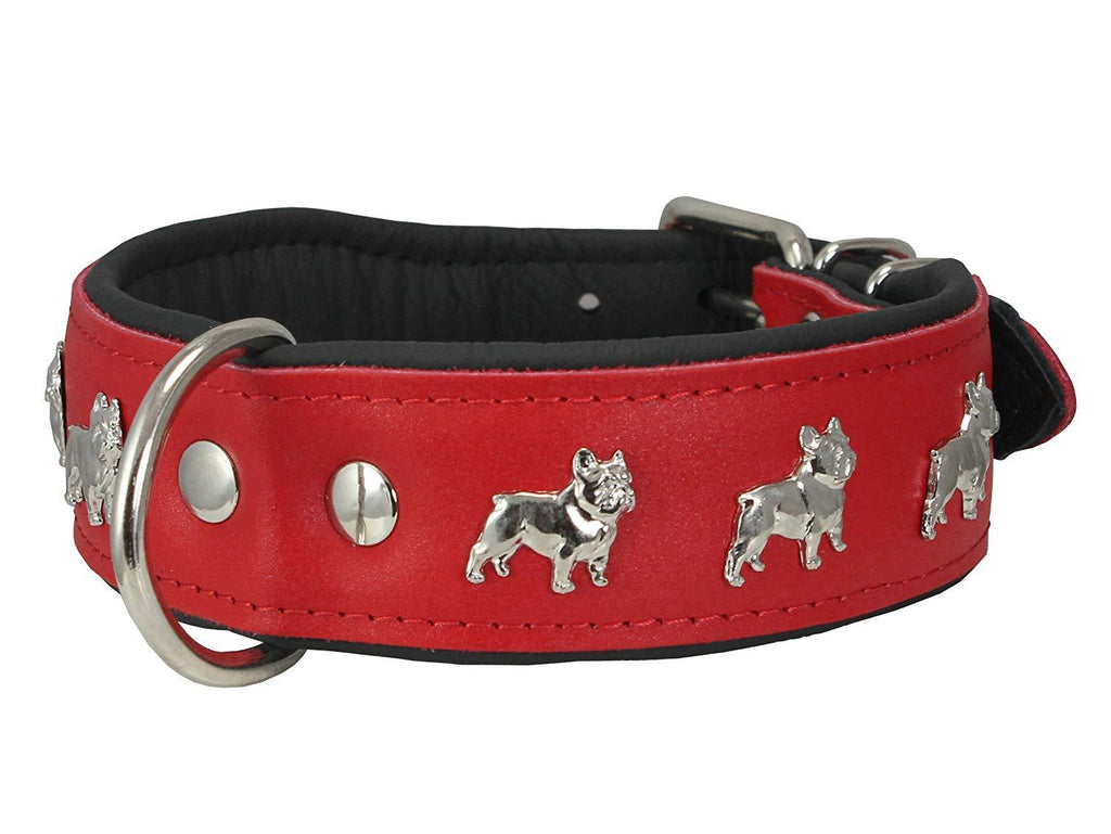 Real Leather Soft Leather Padded Dog Collar Bulldog Red/Black