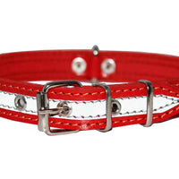 Genuine Leather Reflective Dog Collar 18" Long 7/8" Wide Red Fits 13"-15.5" Neck