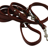 Brown 6 Way Multifunctional Leather Dog Leash, Adjustable Lead 49"-94" Long 3/8" Wide (10 mm) Small