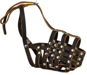 Secure Genuine Leather Mesh Dog Basket Muzzle - Doberman Male (Circumference 14", Snout  3.5")