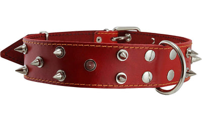 Real Leather Red Spiked Dog Collar Spikes, 1.85