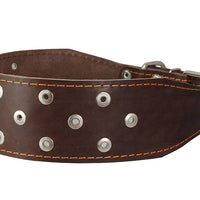 Dogs My Love 3" Extra Wide Genuine Leather Studded Brown Leather Collar 23.5"-28" Neck XLarge Breeds