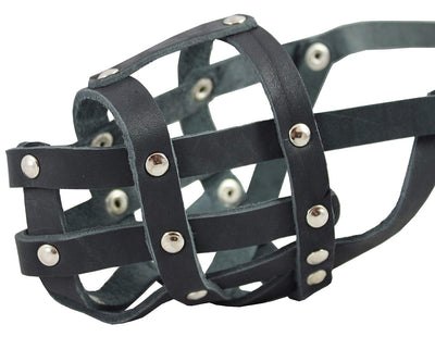 Real Leather Dog Basket Muzzle #104 Black - Amstaff (Circumference 11.8