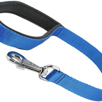 Short Dog Leash Padded Handle Wide Nylon Traffic Lead 22" Long Blue