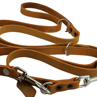Orange 6 Way Multifunctional Leather Dog Leash, Adjustable Lead 49"-94" Long, 3/4" Wide (18 mm)