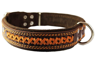 Genuine Leather Braided Dog Collar, Brown 1.5