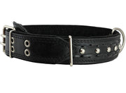 Genuine Leather Braided Studded Dog Collar, Black 1.75" Wide. Fits 22"-27" Neck, Xlarge.